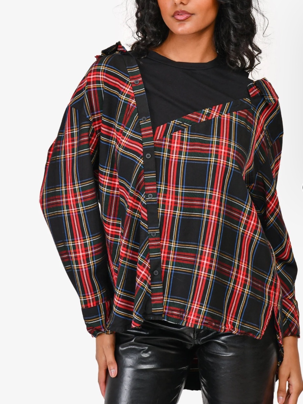 Maje Black Red Plaid Button-Up Top